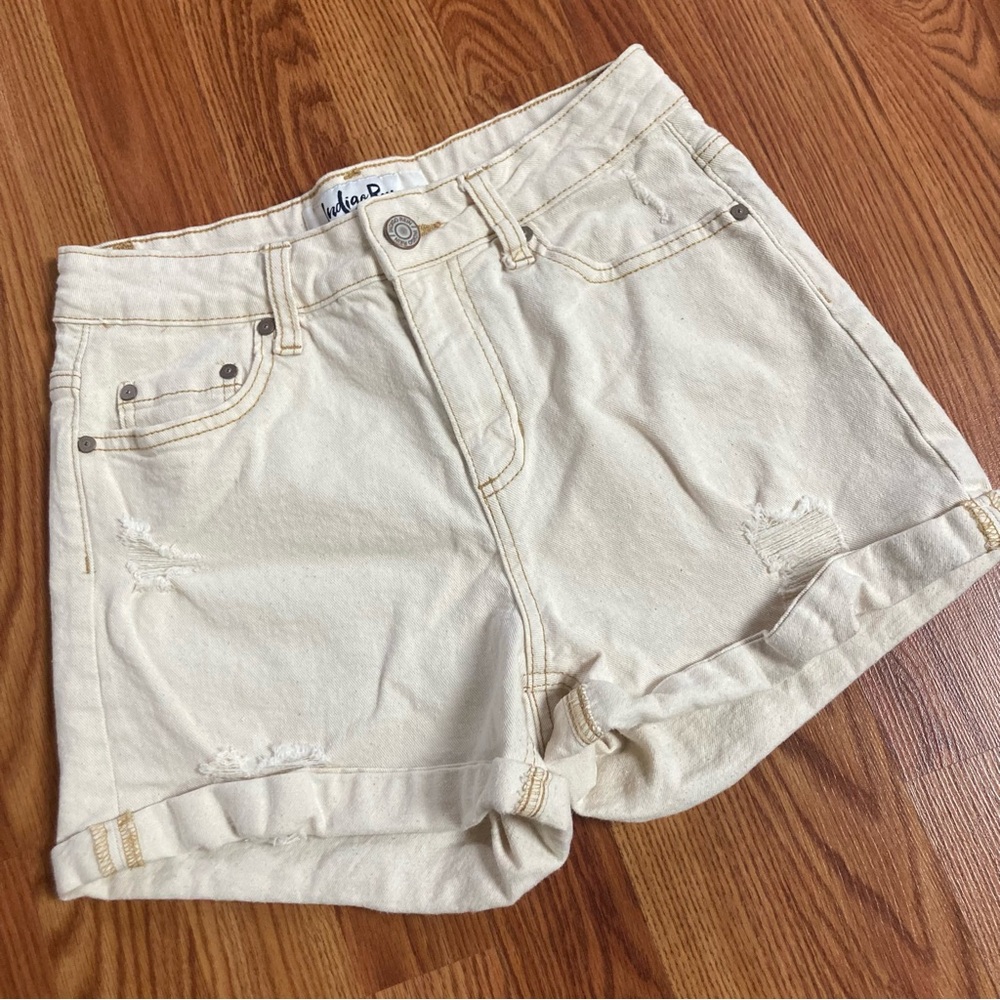 Cream denim shorts